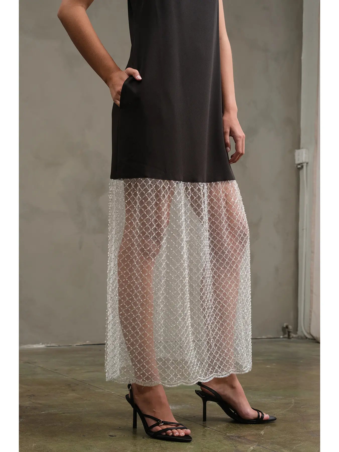 Slip Dress W/sheer beading on the bottom