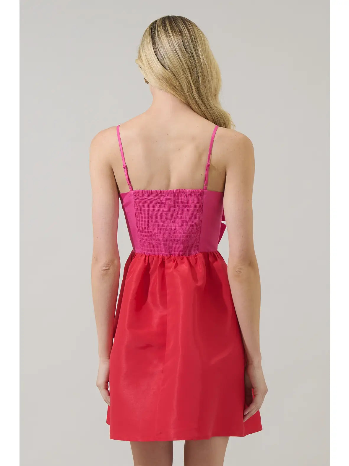 BOW COLOR BLOCK DRESS RED/PINK