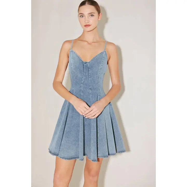WASHED DENIM MINI DRESS